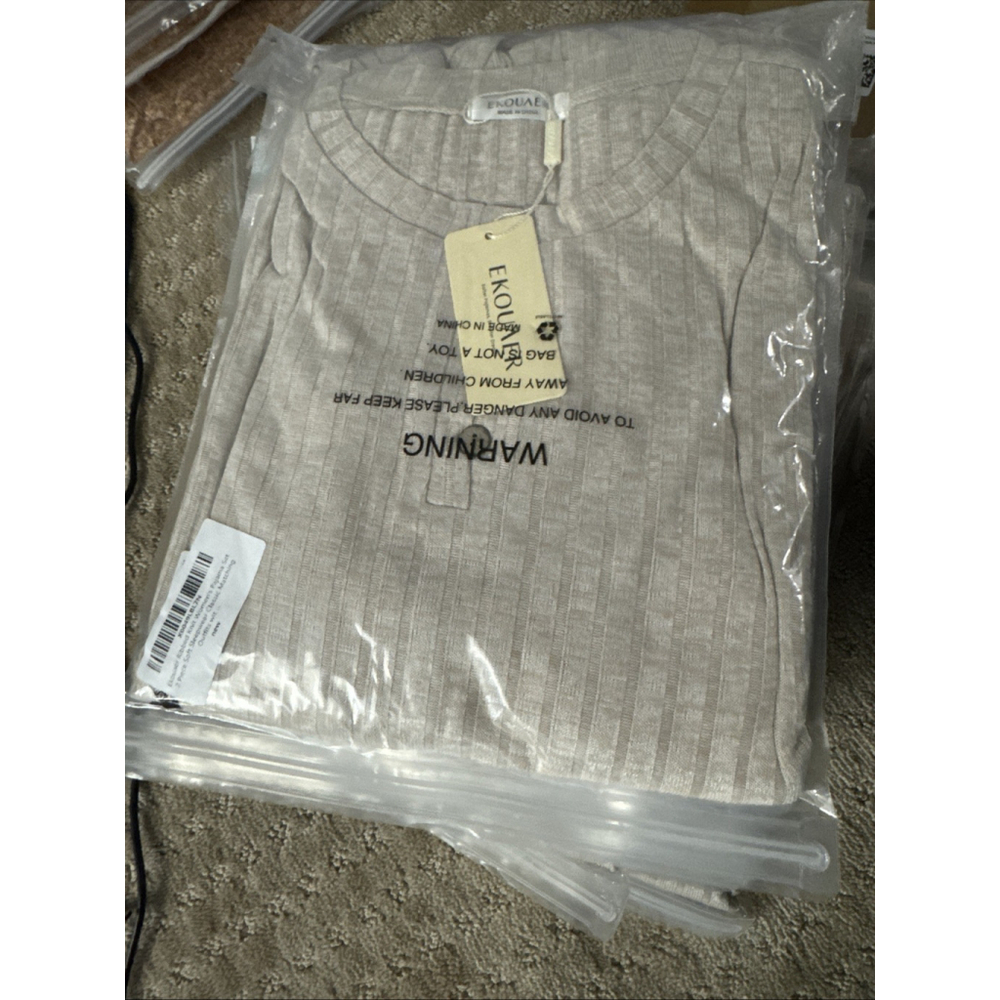 Ekouaer Womens Ribbed Knit Lounge Set Long Sleeve Henley Neck Size L - Picture 6 of 6
